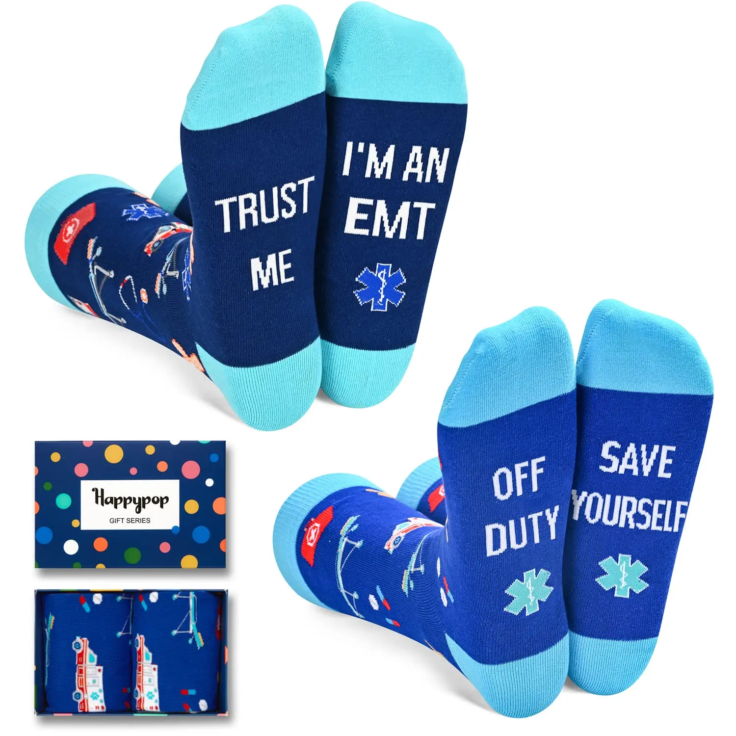 HAPPYPOP Two Pairs Unisex EMT Pharmacy Medical Paramedic Socks, Pharmacist PA Medical Gifts