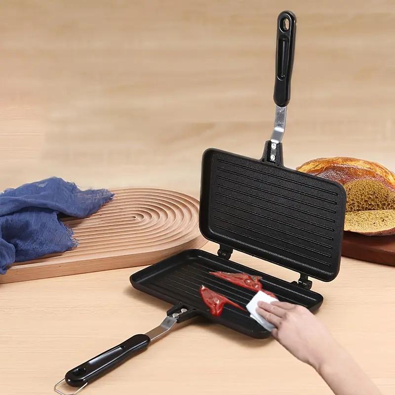 Non-stick Sandwich Press, Sandwich Toaster, 1 Count Double-sided Heat-resistant Handle Sandwich Baking Pan, Kitchen Appliances, Multi-functional Breakfast Pan for Home & Outdoor, Sandwich Maker
