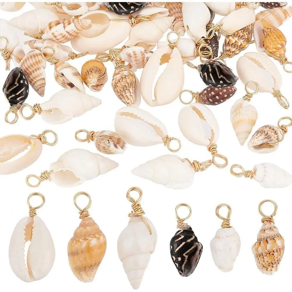 Natural Pendant Charms with Loop Attachment, Spiral Seashells, Cowrie Shells, Conch Shells for DIY Beading & Jewelry Making Crafts, Pendant Charm