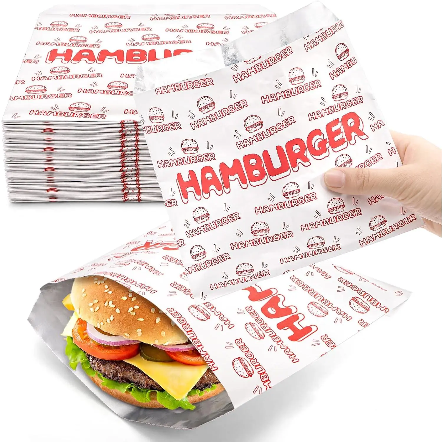200 Pack Hamburger Wrappers, Foil Hamburger Sleeves,  Resistant Hamburger Bags Bulk,  Cheeseburgers Wrappers for Snack Bars,  , Take Out, Concession Stand, Christmas
