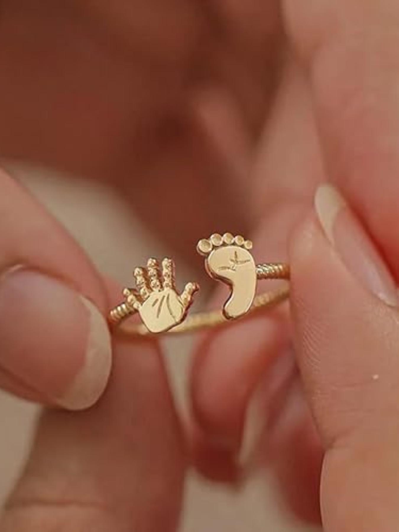 925 Sterling Silver Cute Hand & Foot Design Cuff Ring, Adjustable Open Ring, Fashion Rings, Fashion Jewelry Accessories for Women & Girls