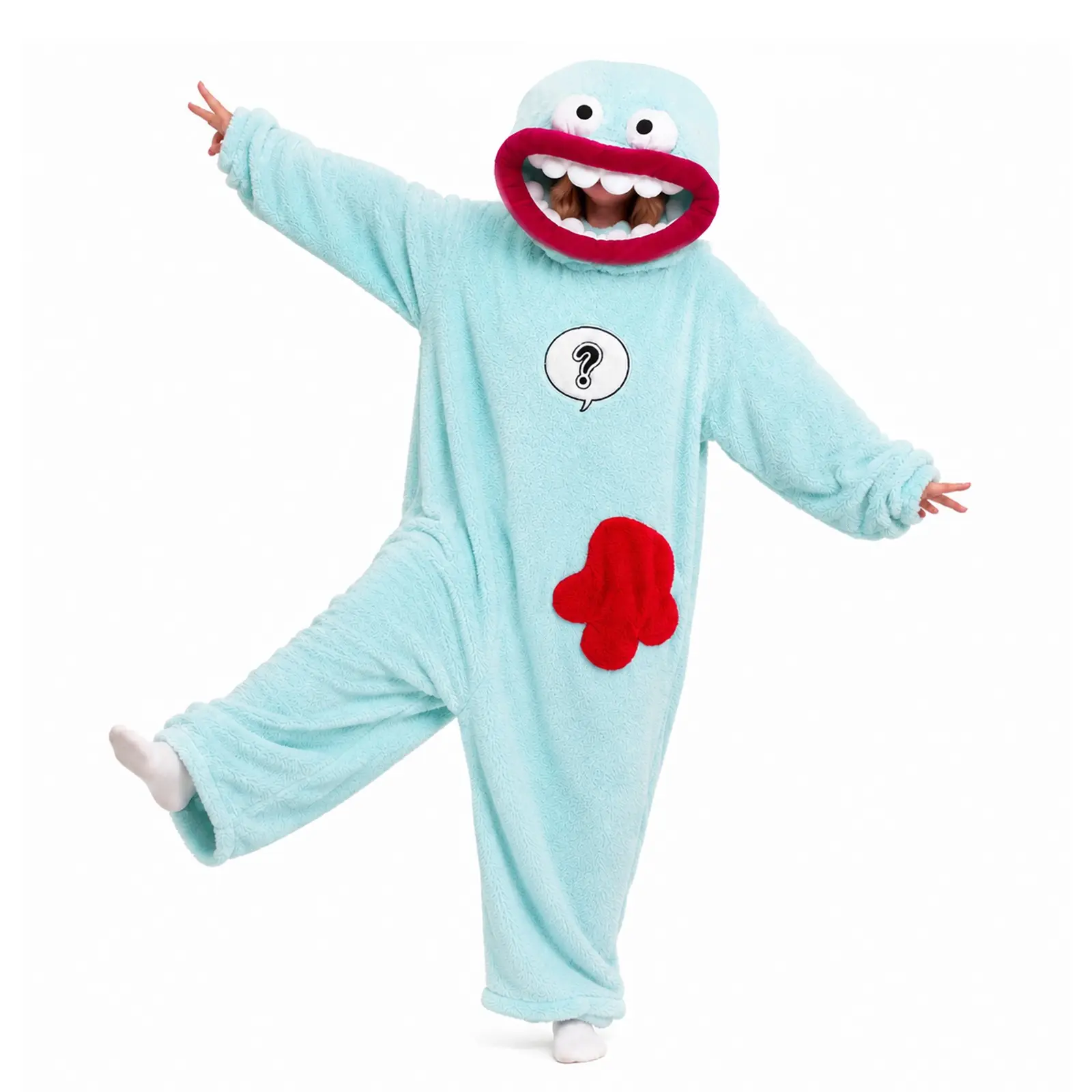 Funny Blue Monster Onesie Halloween Costume, Ultra Soft Fleece Pajamas Loungewear for Adults, Cozy Spooky Season Sleepwear Jumpsuit