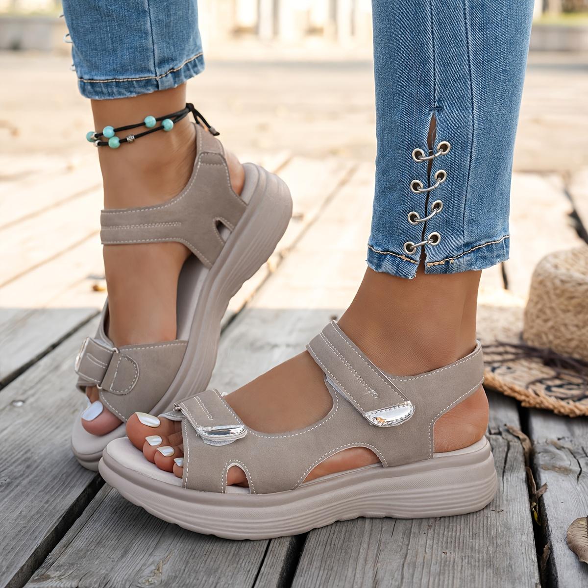 Women'S Premium Adjustable Strap Platform Sandals |   Elegant, Comfortable Orthopedic Summer Casual Open-Toe Walking Shoes, High-Quality Breathable And Non-Slip Fashion Footwear With Microfiber Upper And Sole, Women Shoes