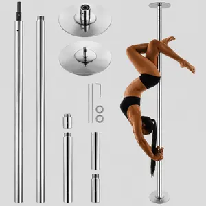 Professional 45mm Heavy-Duty Stainless Steel Dancing Pole Kit, Spinning & Static Dance Equipment, Portable Removable Height-Adjustable Exercise Gear for Home Gym, Silver, Exercise Equipment