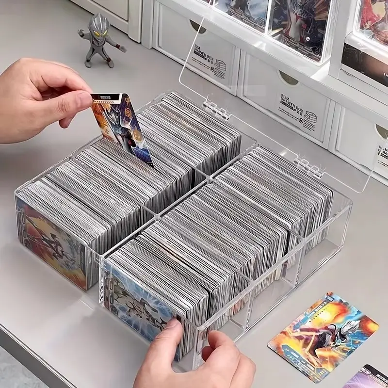 Card Storage Box with Transparent Lid, Ultraman Leafere Desktop Organizer, 6-Pocket Card Holder, Perfect for Collectors and Gamers