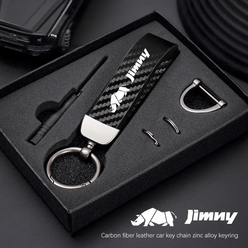 Car Carbon Fiber Style Keychain Microfiber Leather Key Chain For Suzuki Jimny Swift Grand Vitara Ignis Kizashi SX4 Scross Alivio