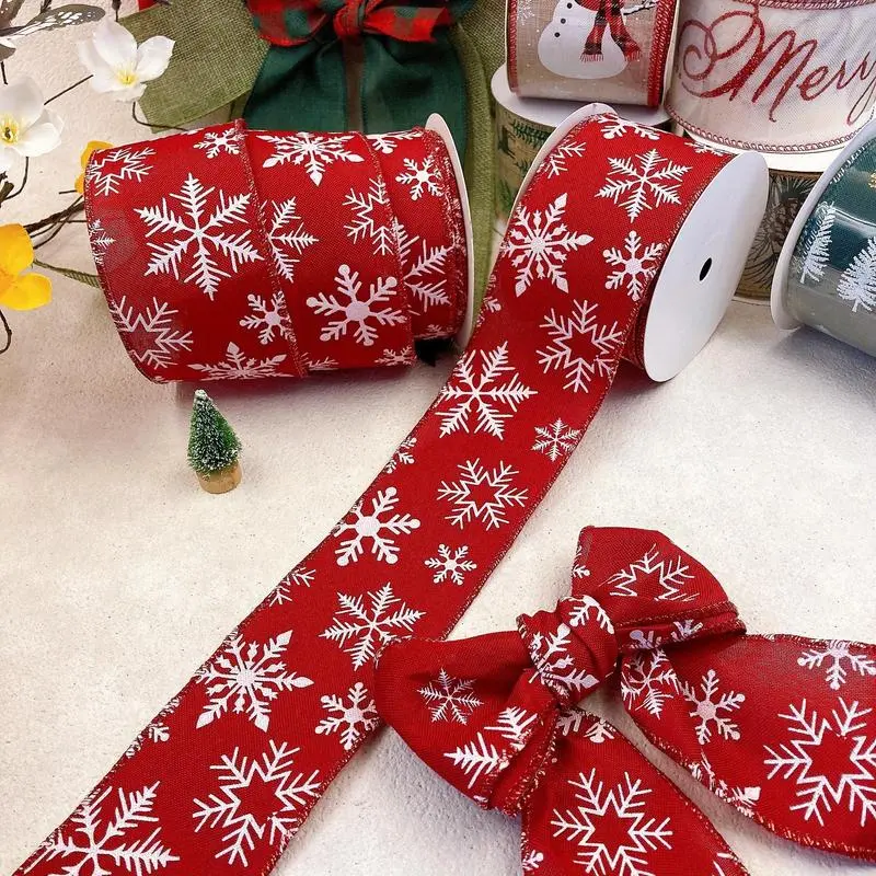 1 roll (9 m /354.33inch) red and white snowflake ribbon Christmas ribbon, gift packaging tape, holiday decoration, DIY handicraft durable decorative ribbon, suitable for Christmas, handmade gifts, seasonal decoration and holiday ribbon.