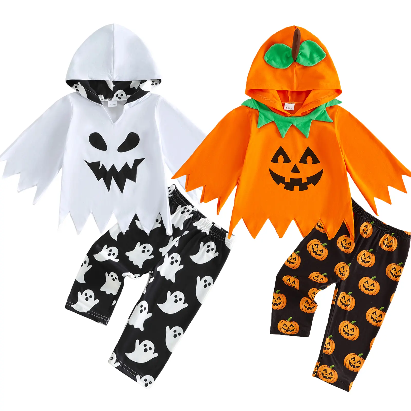 Babamoon Toddler Infant Baby Girl Boy Halloween Outfits Set Ghost Pumpkin Face Long Sleeve Tops Cape and Pants Cosplay Costume Set 6M-4T