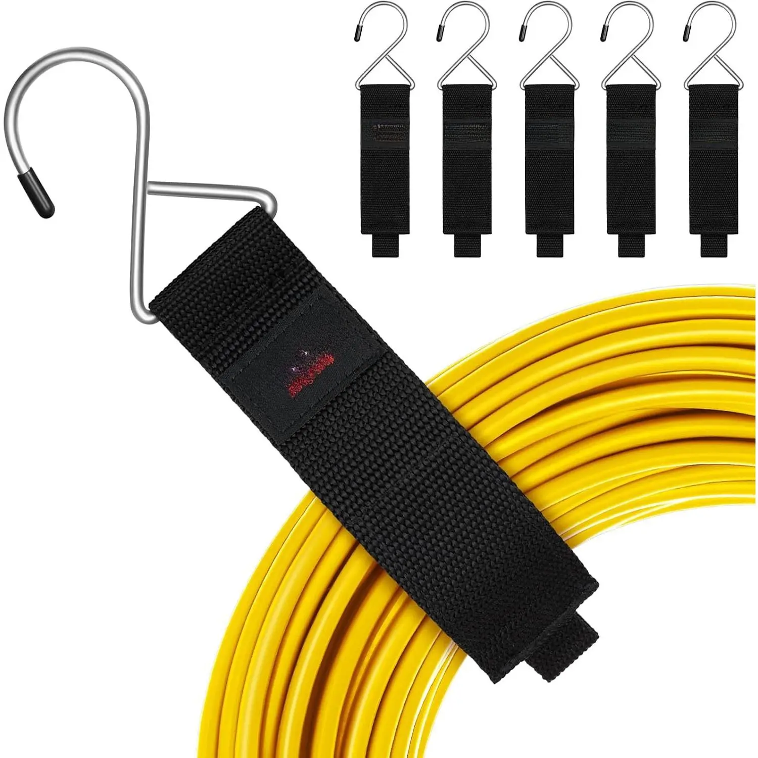 Extension Cord Organizer and Hanger (6-Pack),  Hook-and-Loop Storage Straps with Metal Hook to Hang  Walls for Cables, Wires, Rope, Hoses, Organization for , Garage or Workshop
