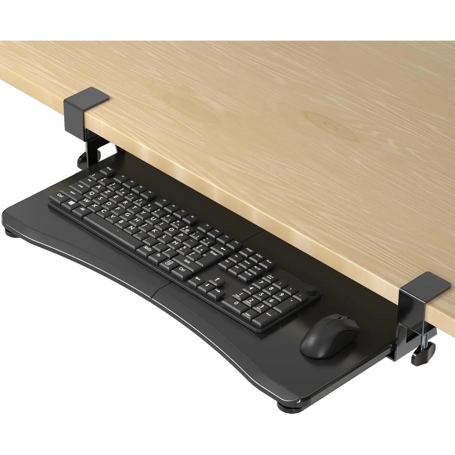 Keyboard Tray Under Desk Pull Out with C Clamp Mount, Computer Keyboard & Mouse Tray, 25.6 (30 Including Clamps) x 11.8 inch Slide-Out Platform Computer Drawer for Typing, Black