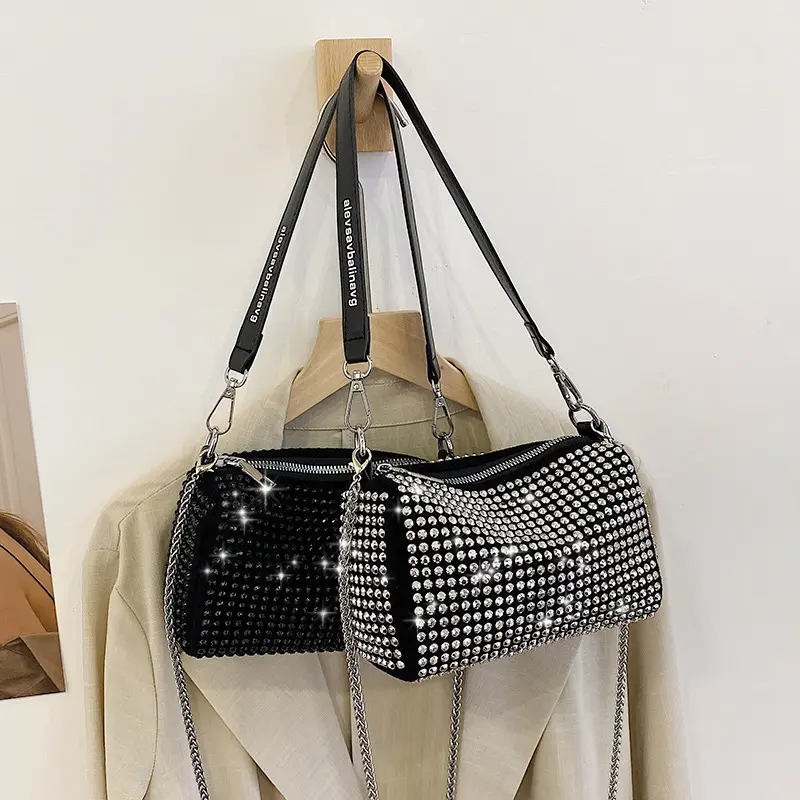Women's 2026 Summer Rhinestone Bag, Glamorous Chain Shoulder Purse, Korean Style Crossbody Underarm Bag for Party Daily Use