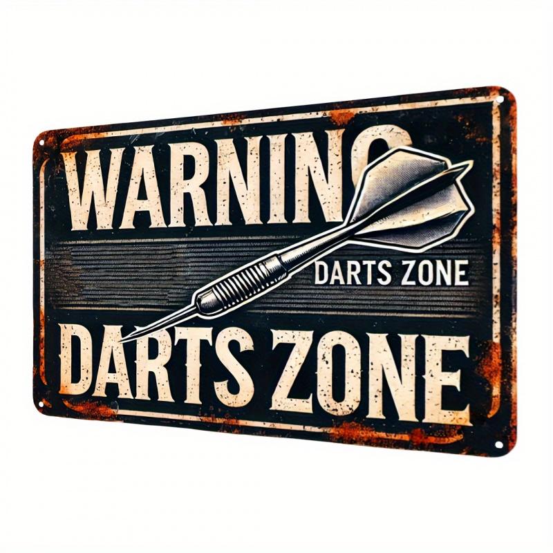 1pc 2D Plane Retro Metal Dart Board Sign, 12x8inch Wall Hanging Sign, Retro Warning Dart Board Area Decoration, Suitable for Home, Bar, Coffee Shop, Garage - Multi-purpose English Text Metal Wall Art, Metal Wall Art Decoration