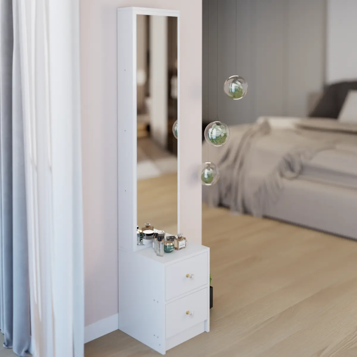 Simple Stylish Dressing Mirror Cabinet, Cosmetic Organizer Cabinet, Jewelry Cabinet, Extra Large Full Body Mirror, Multi Layer High Capacity Storage, 11.8" x 15.7" x 63", EPA, GCC, UL Certificate campingessentials
