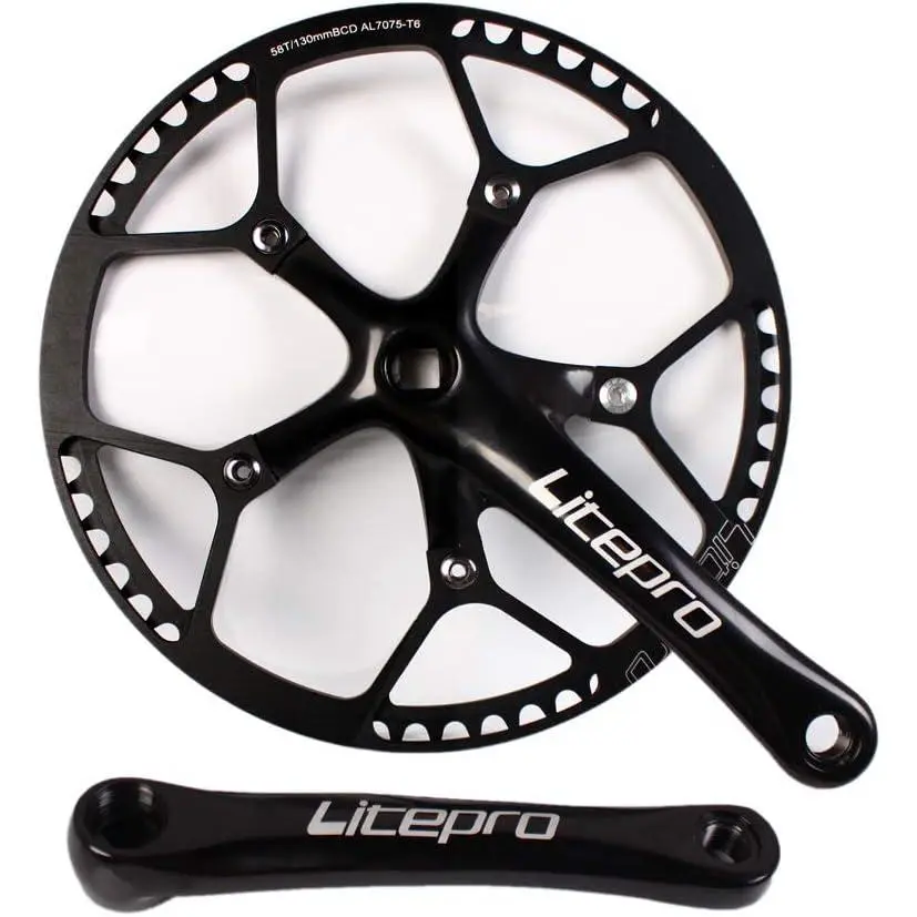 Folding  Crankset 170mm, 130 BCD Single Speed Round Chainring | 45T 47T 53T 56T 58T  Aluminium Alloy Ultralight Sprocket Cranksets Arm, fit 14/16/20 inch Foldable Track Road