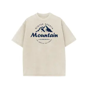 Digitex Unisex Acid Wash T-Shirt Heavy Cotton Crew Neck Short Sleeve, Winter Sports Mountain Silhouette Vintage Badge, Outdoor Hiking Casual Streetwear Tee For Women Men Daily Outfit