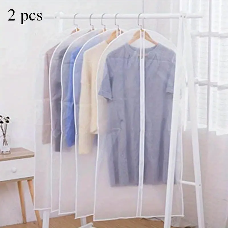 2 Pcs Clothes Hanging Dustproof Cover Wedding Dress Cover Suit Coat Storage Bag Wardrobe Transparent Dust Garment Organizers with Zip