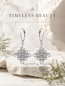 Women's S925 Silver Celtic Knot Dangle Earrings, Elegant and Sexy Fashion Studs, Hypoallergenic, Perfect Gift for Friends Birthday Valentine's Day, Hypoallergenic Lightweight Earrings