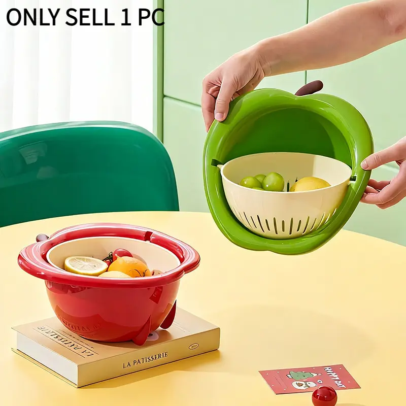 Cute Fruit Shaped Fruit Colander Basket, Thickened Vertical Draining Bowl with Ventilated Drain Holes, No Water Accumulation Kitchen Storage Organizer Decor for Fruits Vegetables Washing