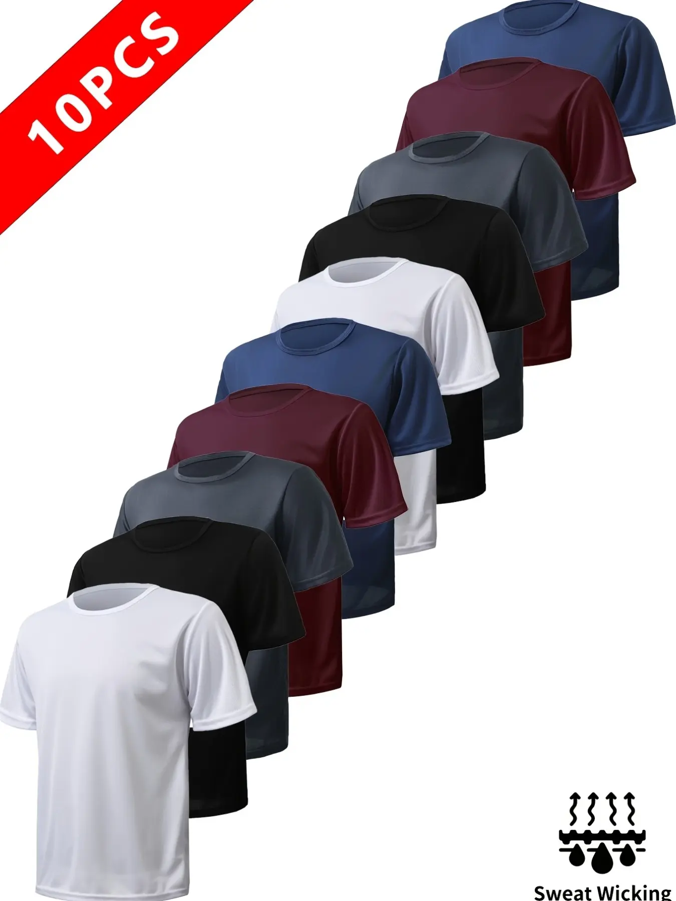 10-Pack Solid Short Sleeve T-Shirts, Crewneck Gym Tee, Athletic Shirt, Lightweight Comfortable, Ideal for Exercise, Breathable, Moisture-Wicking, Sporty Style, Spring/summer/autumn Men's T-Shirts