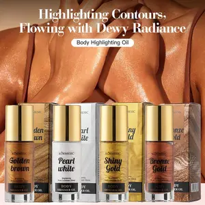 KORMESIC 4 Shades Body Shimmer Highlight Oil, Pearl White/Shiny Gold /Bronze /Golden Brown, Lightweight Hydrating Liquid Luminizer, Diamond Glow Sculpt Contour, Fix Dull Flat Dry Skin, Long Lasting No Streaks, Party Beach Body Highlighter Makeup