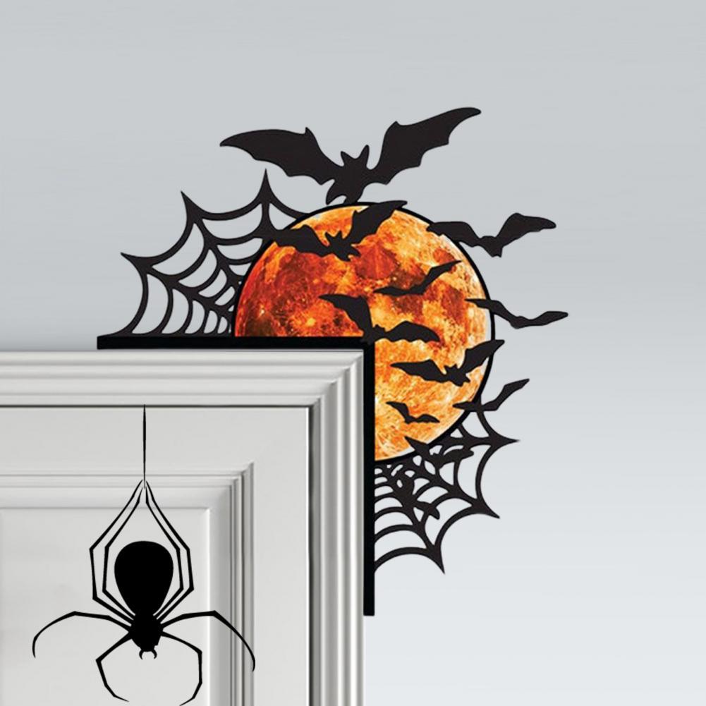 Halloween Door Corner Sign Metal Witch Cat Bat Ghost Spider Web Door Topper Sign Home Door Window Frame Decoration