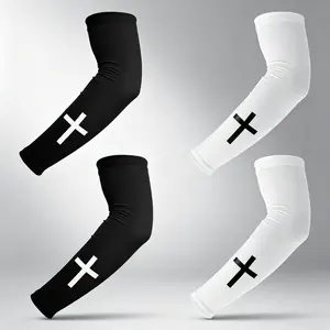 Cross Pattern Compression Cooling Arm Sleeves,2 Pairs,Polyester Sweat Wicking & Elastic Support Design,Unisex Sports Arm Guards For Football Basketball Baseball Running Cycling Training,Athletic Sun Protection Arm Covers For Daily Outdoor Workout Use