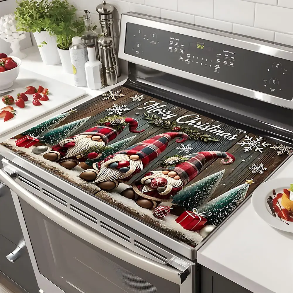 Christmas Soft Electric Stove Cover Cook Top Panel Protector Pad,Snowman Wood Gingerbread Goblin Reindeer Christmas Tree Pattern Design, Soft Durable Design, Easy Clean, Use, Washer and Dryer Pad, Christmas Spring Home Decor, Durable Non-Slip Design
