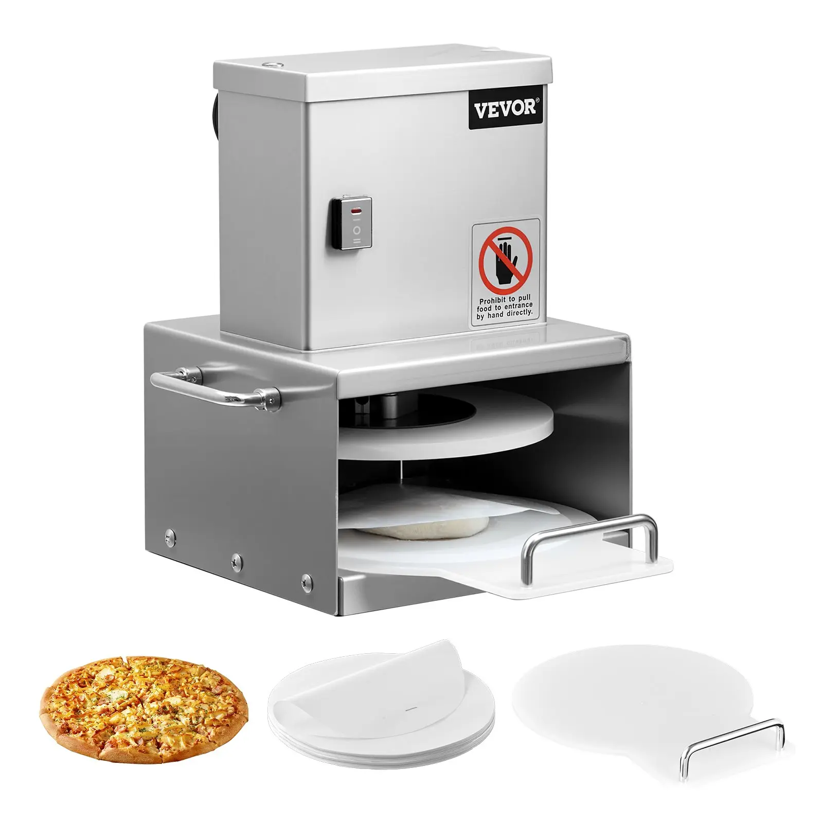 VEVOR Electric Pizza Dough Press Machine, 6 inch Pizza Pastry Press Plate, Stainless Steel Bread Presser, Adjustable Thickness Commercial Forming Machine, with 100 Pcs Parchment Paper