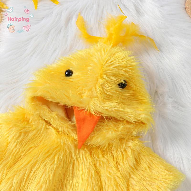 Baby Chick Costume Outfit Set, 3PCS Furry Hooded Romper + Pants + Booties, Cute Easter/Halloween Animal Themed Infant Clothes, Ideal for Photoshoot & Holiday Gift