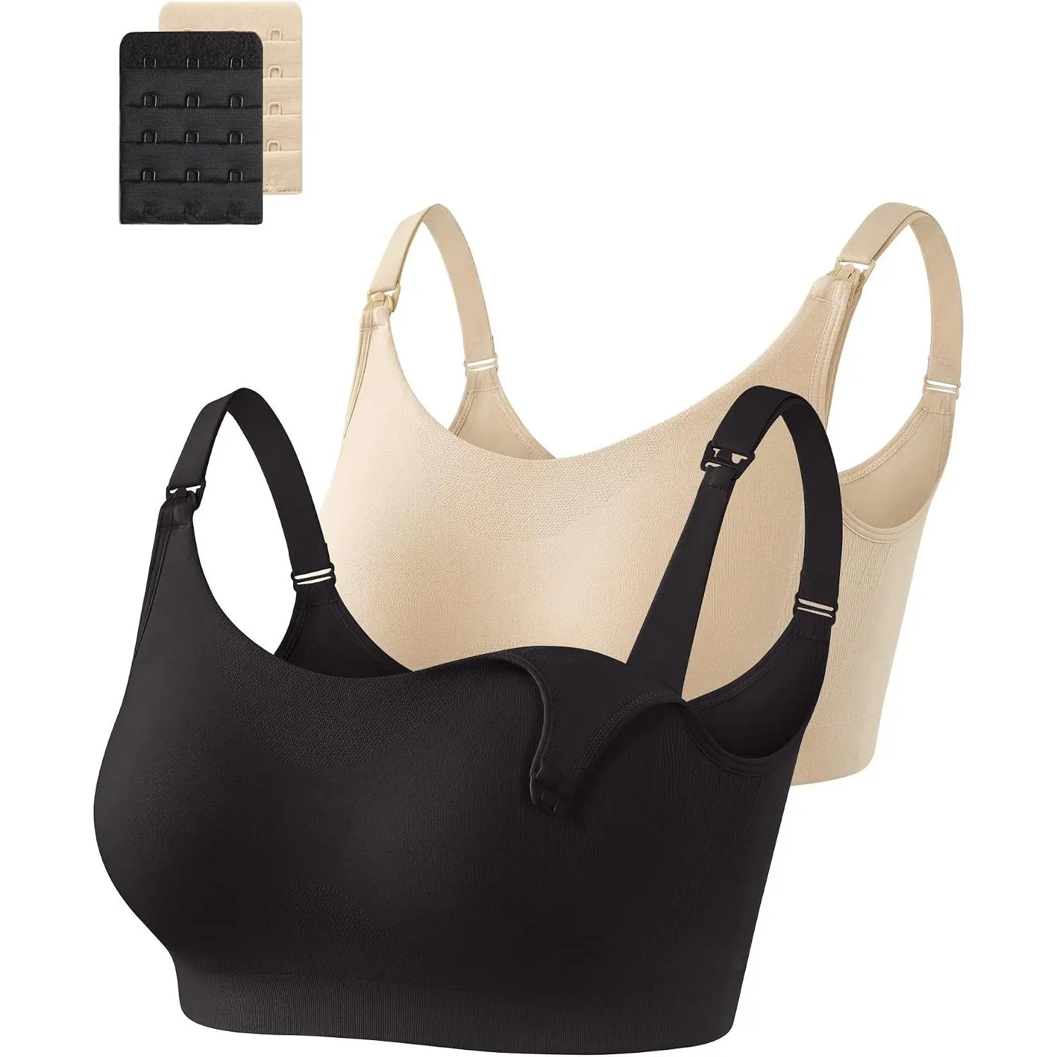 Women's Cotton 2 Pack Maternity Nursing Bras Breastfeeding Seamless Wireless Sleep Bralette with Extra Extenders
