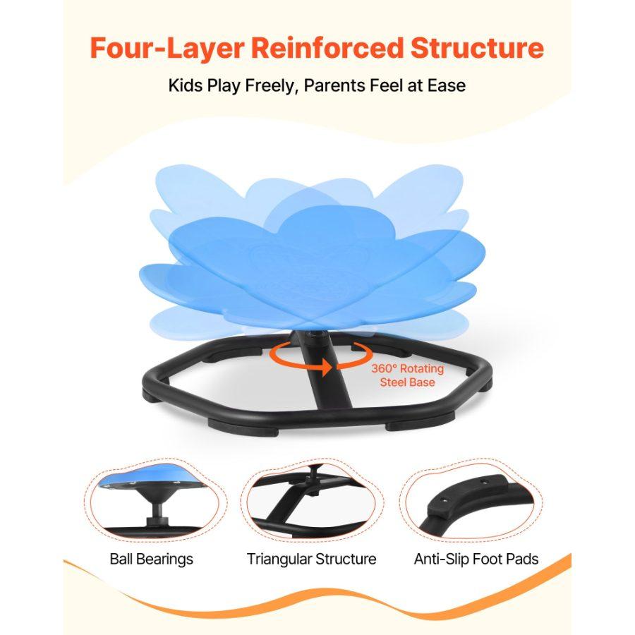 VEVOR Kids Swivel Chair, 220 lbs Capacity, Flower Shape Sensory Spinning Chair, Autistic Kids Sensory Toy Seat with Non-Slip Metal Base, Toddler Sit Spin Seat for Coordination Balance Focus, Blue