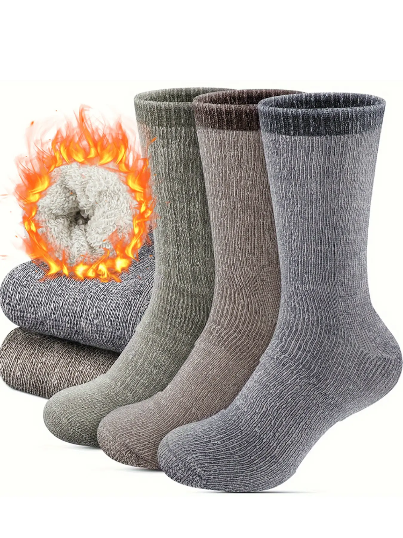 3 Pairs Men's Wool Socks, Thickened Terry Bottom,Mid-Calf Socks Fall & Winter Warmth, Sweat-Wicking, Durable Anti-Slip, Versatile for Home & Outdoor