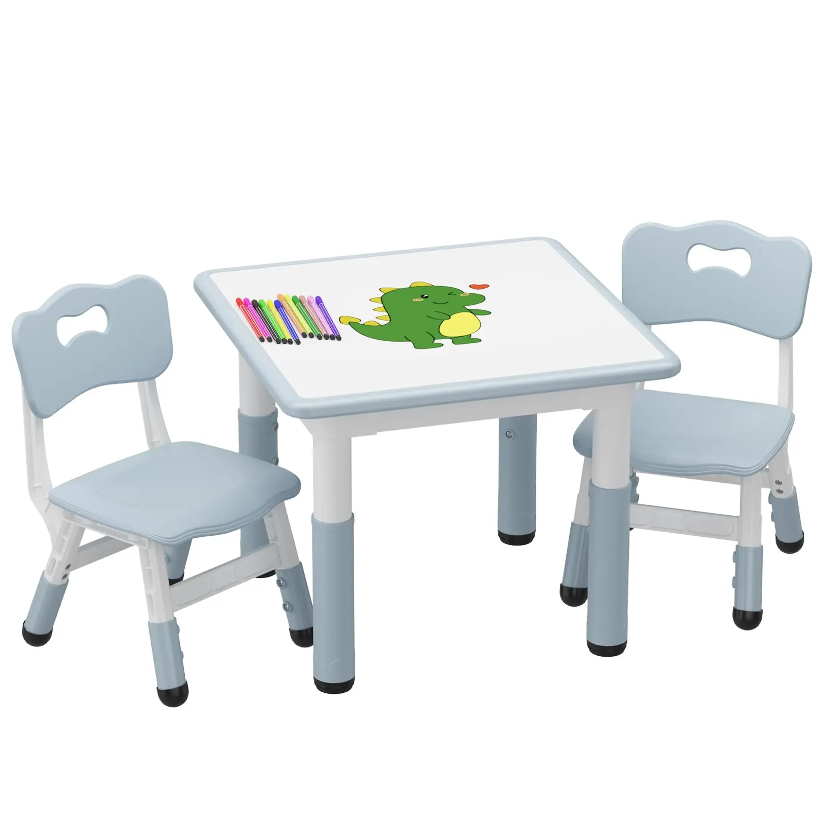 GAOMON Adjustable Kids Table and 2 Chairs Set, Montessori Toddler Activity Furniture with Easy Clean Graffiti Resistant Desktop, Creative Learning Play Table for Nursery Home Ages 2-10