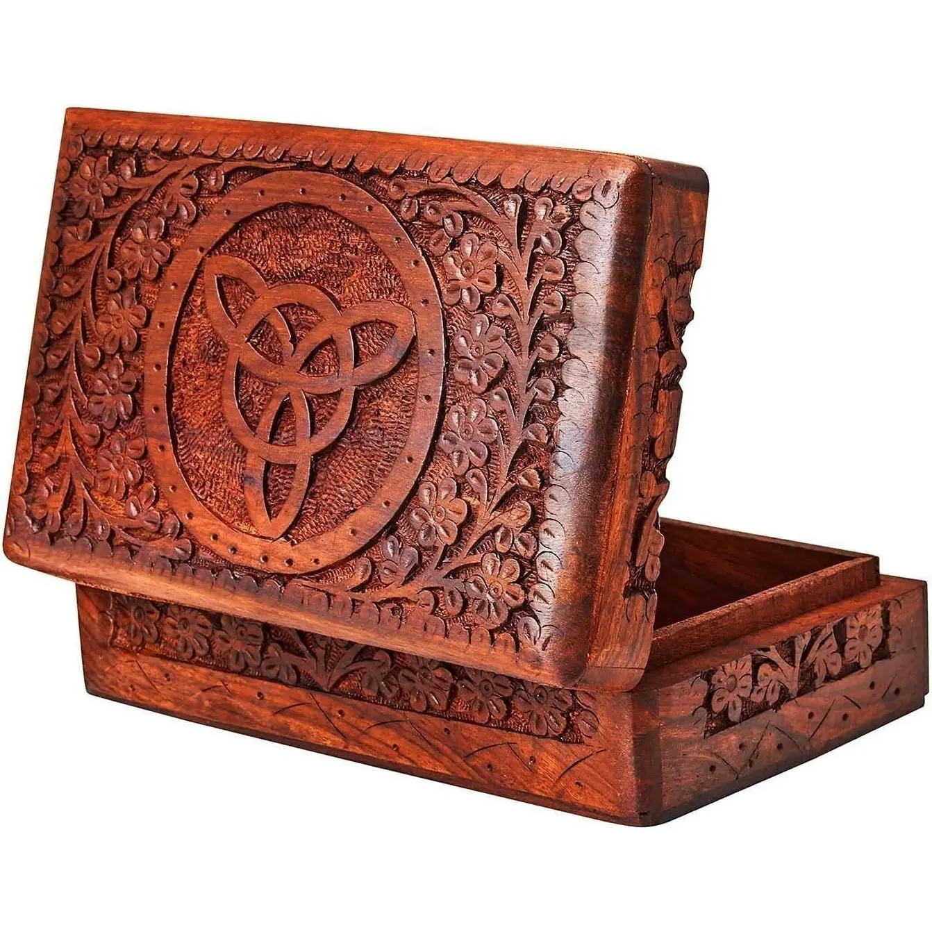 Handmade Antique Wooden Jewelry Box | Hand carved Multipurpose Keepsake Rosewood Storage Ladies Retro Travel Mini Organizer | Vintage Decorative Chest Trinket Holder Gift (8x5x2.5 Inch)