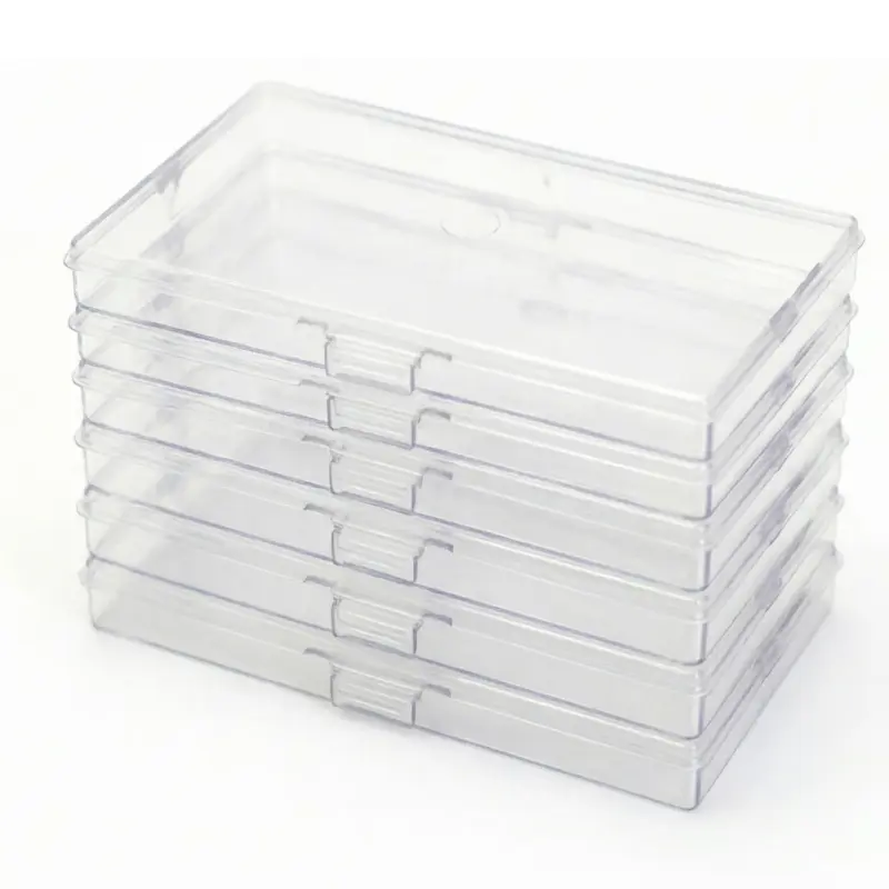 6pcs Lightweight Waterproof Transparent Plastic Rectangular Storage Boxes with Lids, Office Desk Organizer for Trading Cards, Stickers