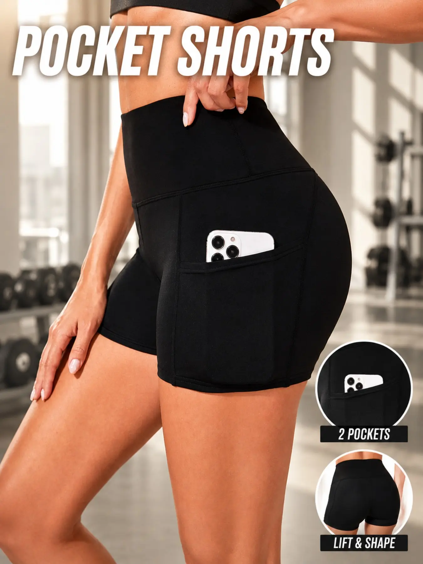 Women's Fitness Shorts with Pockets, High Waist Tummy Control Yoga Pants, Cycling Shorts, Compression Training Shorts, Athletic Compression Shorts