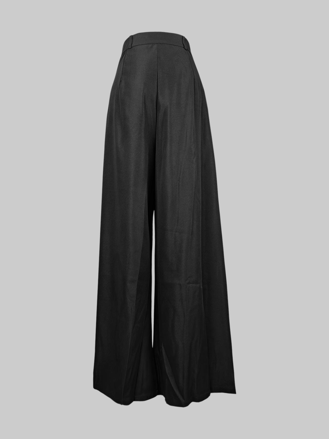 Women's Solid Pleated High-Waist Wide-Leg Pants, Casual Comfy Pocket Trousers for Daily Wear, Ladies Bottoms for All Seasons