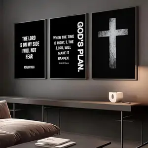 3Pcs Jesus Cross Canvas Wall Art Black and White Scripture Poster Christian Inspirational Painting Picture Catholic Religious Bible Wall Decor for Church Prayer Room Office Living Room, Unframed