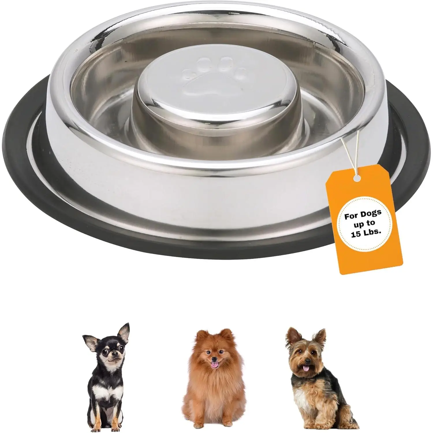 Stainless Steel Slow Feed Bowl - Non-Tip & Non-Skid - Stops   Gulping, Bloat, Indigestion, and Rapid Eating (.75 Cup)