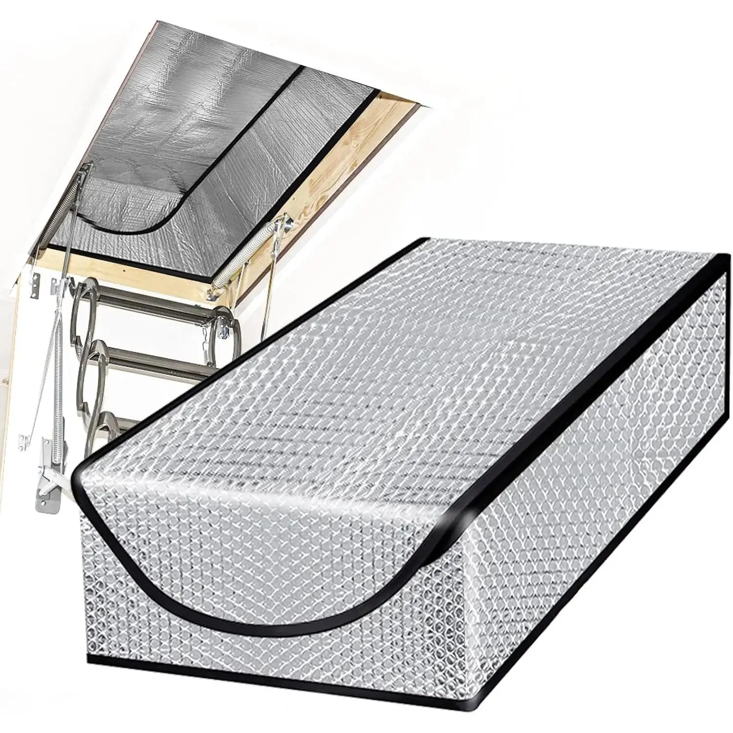 Attic Stairway Insulation Cover, 25" x 54" x", Attic Door Insulation Cover with Zipper and Thicken Aluminum Foil for Summer Heat, Winter Cold, Moisture and Dust