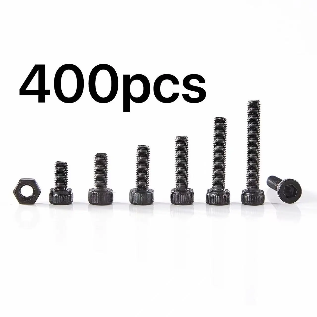 400PCS M3 Hex Socket Screws & Nuts Kit, Assorted Nuts And Bolts, 12.9 Grade Alloy Steel, 7 Sizes (6/8/10/12/16/20mm), for DIY, 3D Printer, Electronics, Furniture, Machinery, Corrosion/Wear Resistant, Organized Box