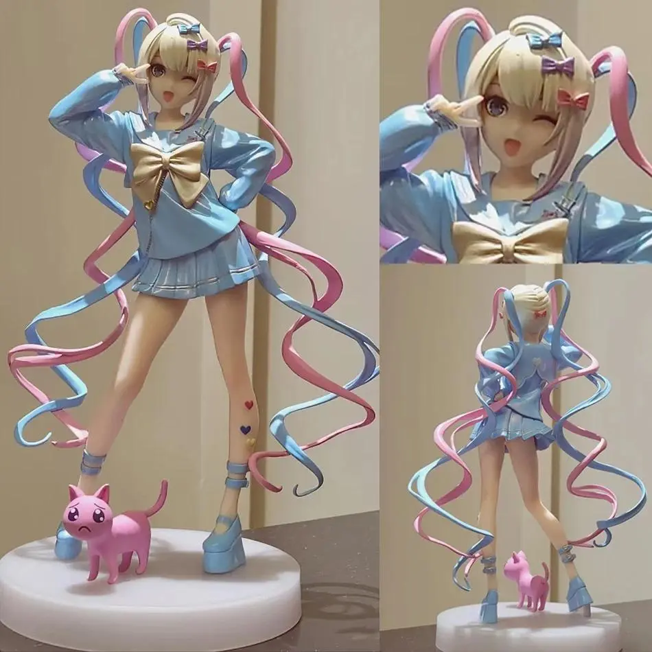 Needy Girl Overdose Anime PVC Figurine with Cat, 3D Resin Piece, Figurines for Collectors, Collectible Figure Decor, Anime Collectibles, Virtual Uploader Themed Ornament Toy, Birthday Gift