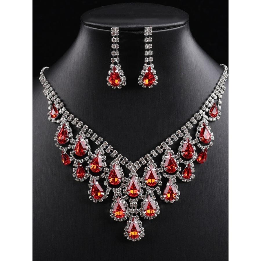 Premium sense diamond-set geometric water drop fringe necklace temperament fashionable and elegant collarbone chain jewelry set