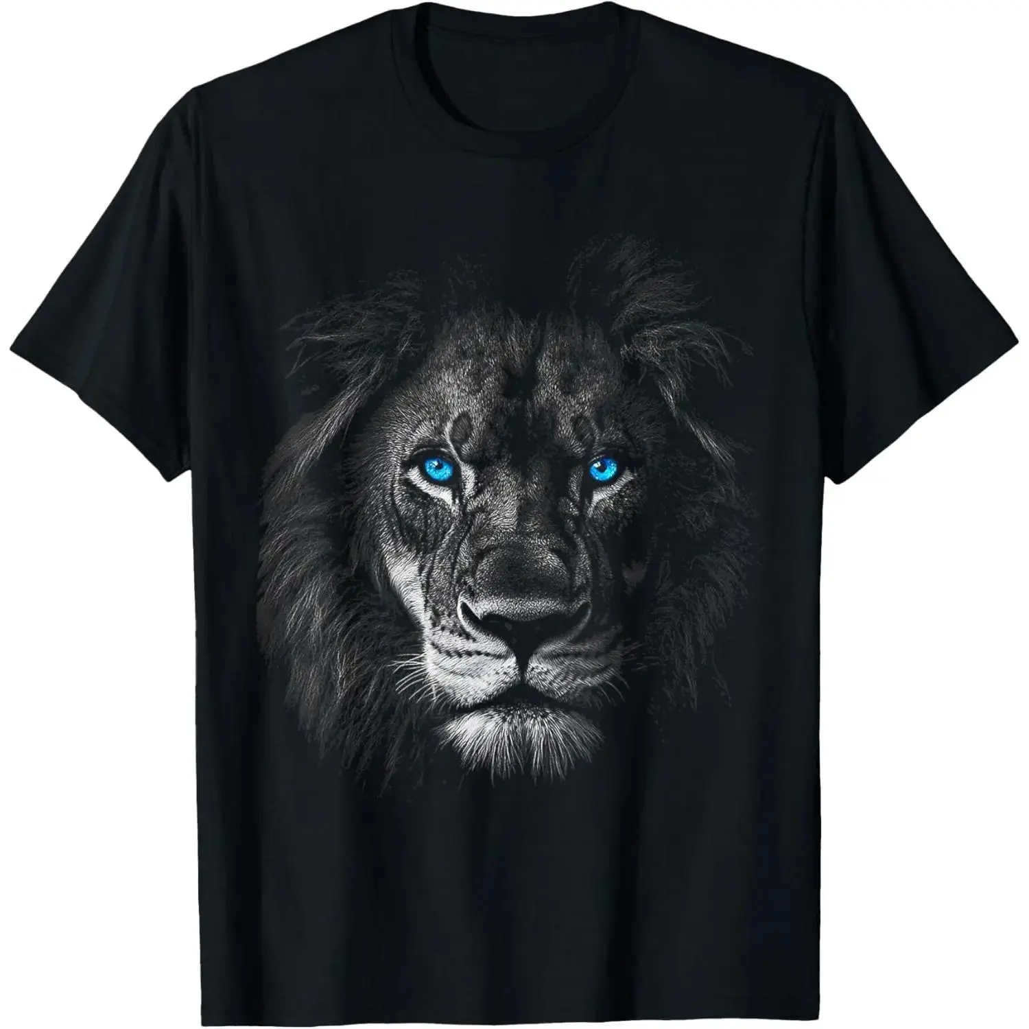cotton Lion Animal Motif Blue Eyes Artwork Lion T-ShirtMen’s Premium Graphic Tee