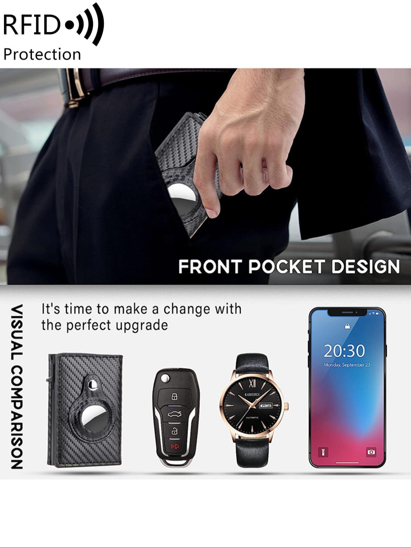 Men's Carbon Fiber Pattern RFID Blocking Card Holder, Slim Smart Wallet with ID Card Slot, Compact Stylish Credit Card Holder