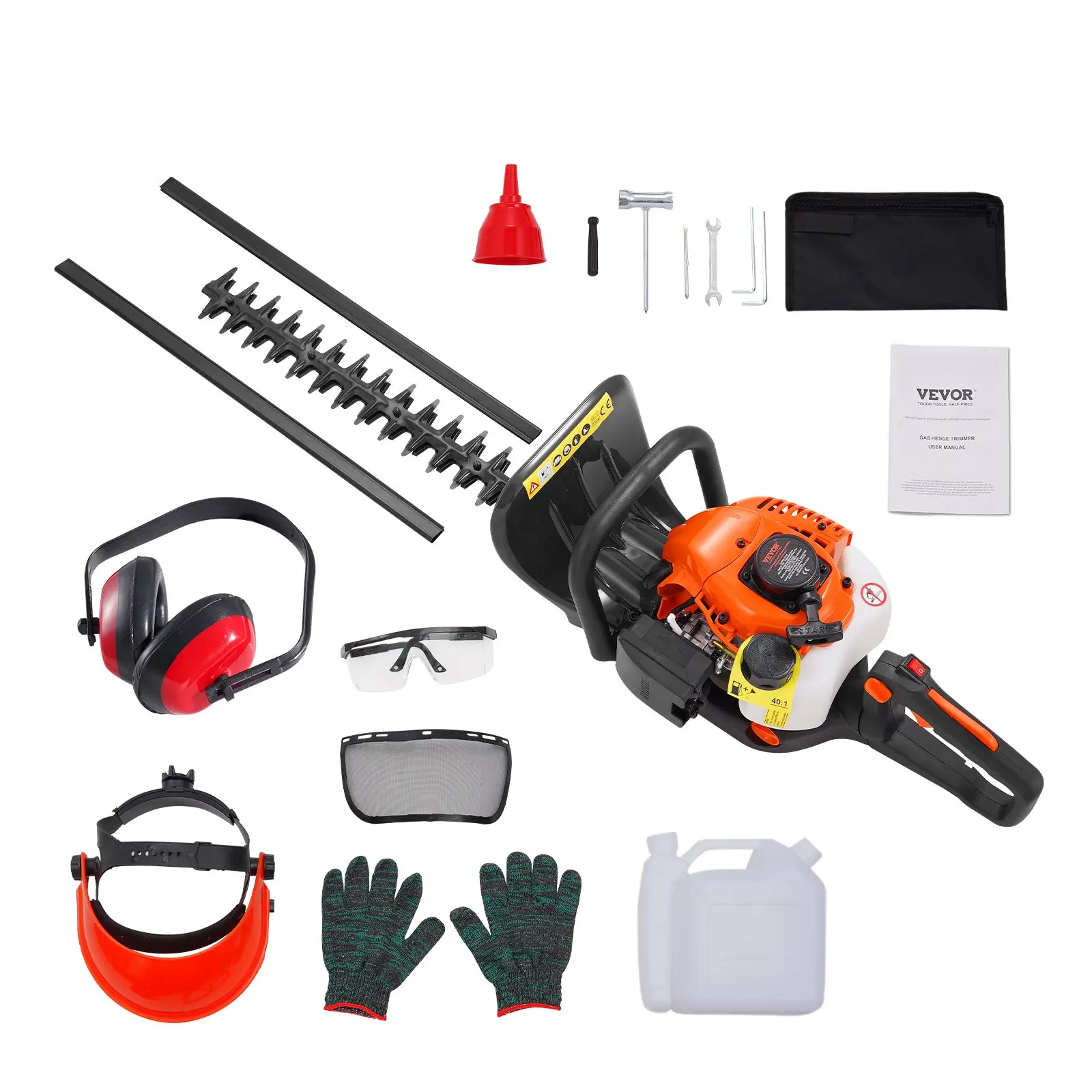 VEVOR Gas Powered Handheld Trimmer - 23.2-in 26CC 2-Cycle Gas Engine, Dual-Sided Dual Blade, 180-Adjustable Head, Ideal for Trimming Shrubs, Low Bushes