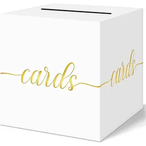 White Wedding Card Box,  Foil  Card Box for Party, Wedding Reception, Birthday, Graduation Decorations,  & Bridal Shower, Anniversary,