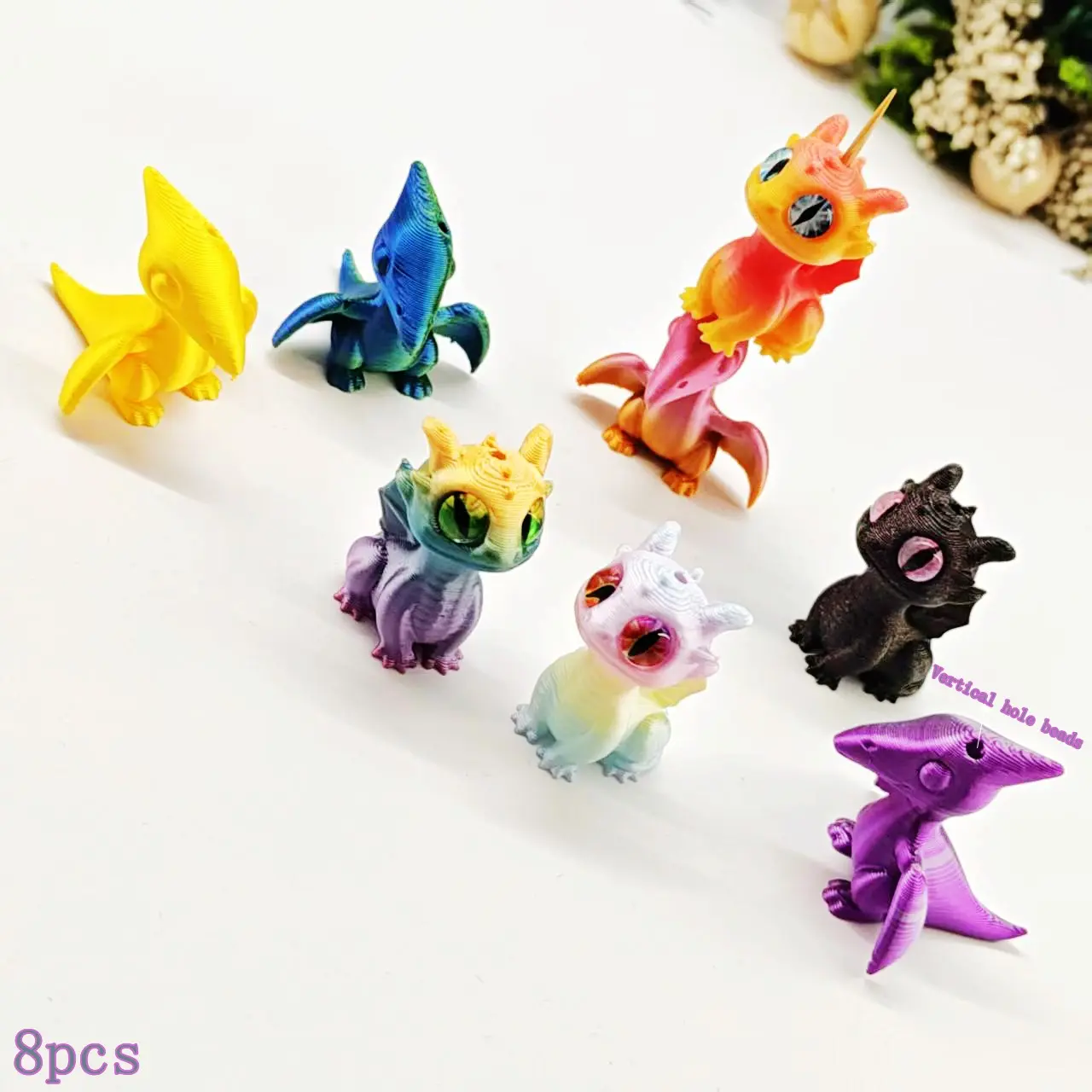 8pcs 3D Printed Pla Dragon Beads, DIY Jewelry Making Supplies, Keychains, Phone Chains, Holiday Gifts, Micro Landscape Decorations
