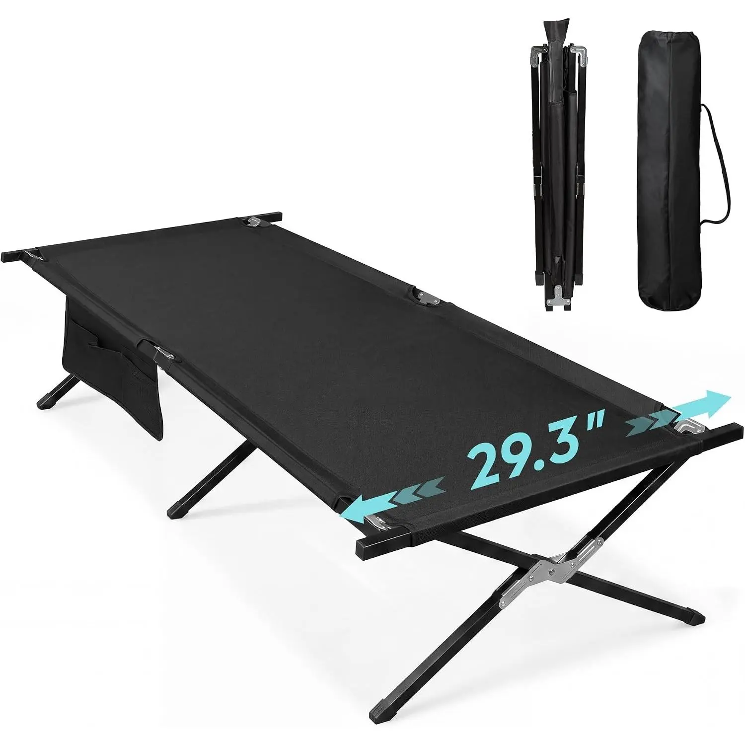 Army Camping Cots with Carry Bag for Adults Sleeping, Indoor Cot Bed | Portable Camping Bed with Side Pocket, Folding Cots for Sleeping, Cot for Camping, Supports 300Lbs, Easy to Set up and Use