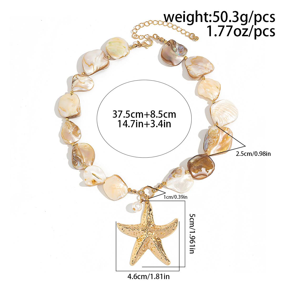 Boho Ocean Aesthetic Shell Starfish Necklace Set Dainty Beach Vacation Collarbone Chain Trendy Summer Coastal Layered Jewelry Casual Stackable Fashion Accessories for Women Holiday Travel Party Daily Seaside Outfit Wear